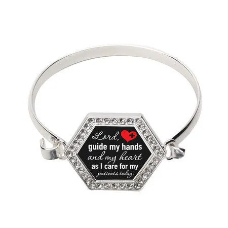 Silver Nurse Prayer Hexagon Charm Bangle Bracelet