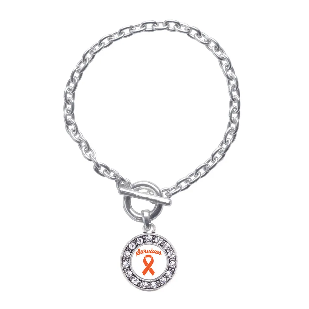 Silver Orange Ribbon Survivor Circle Charm Toggle Bracelet