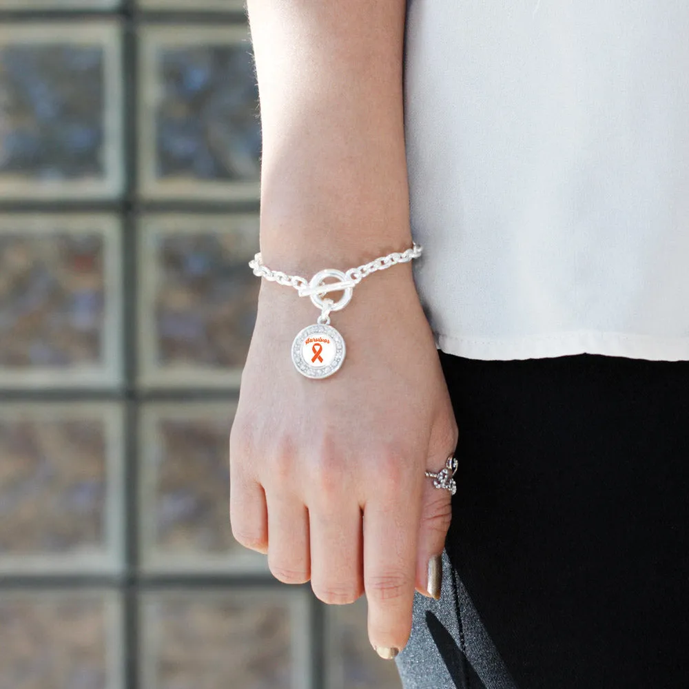 Silver Orange Ribbon Survivor Circle Charm Toggle Bracelet