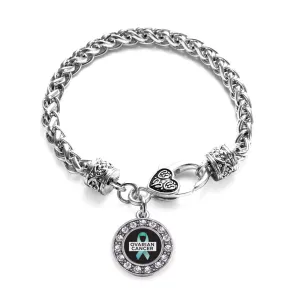 Silver Ovarian Cancer Circle Charm Braided Bracelet