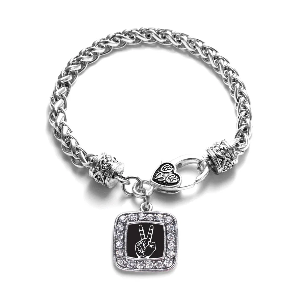 Silver Peace Sign Language Interpreter Square Charm Braided Bracelet