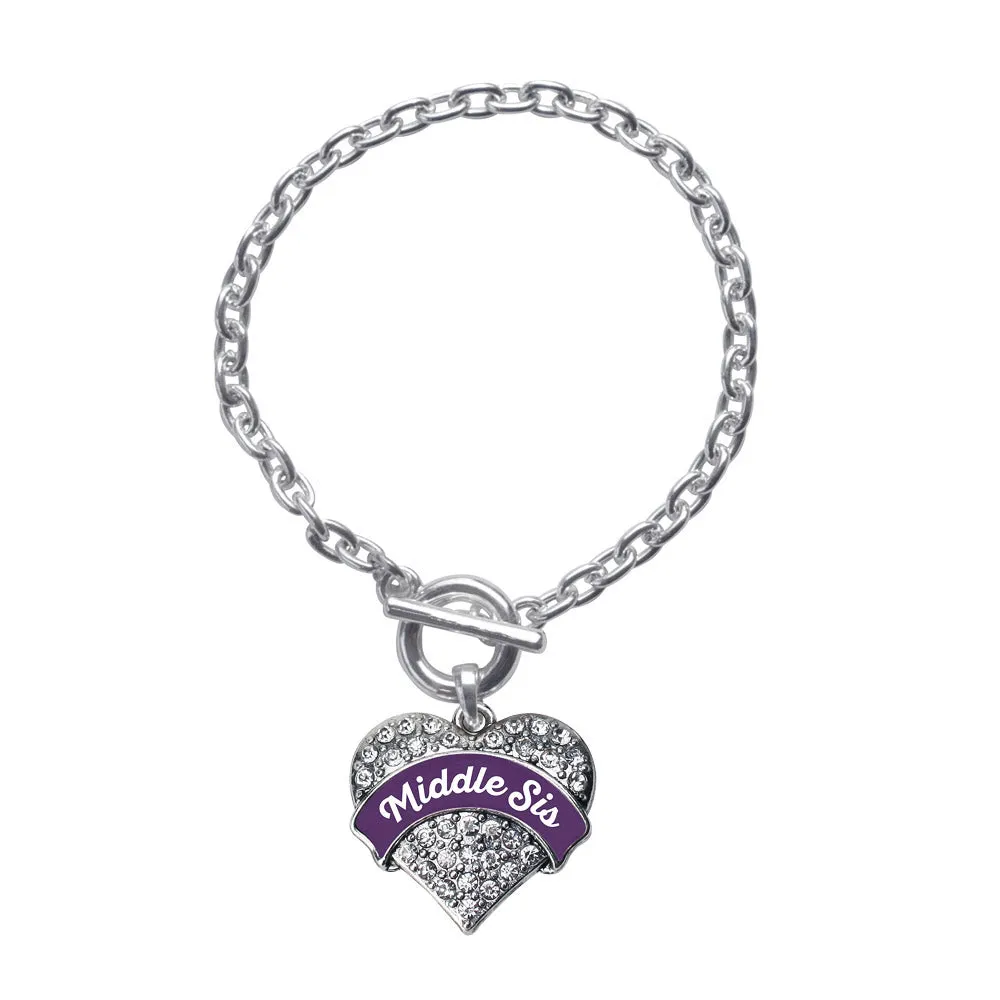 Silver Plum Middle Sister Pave Heart Charm Toggle Bracelet