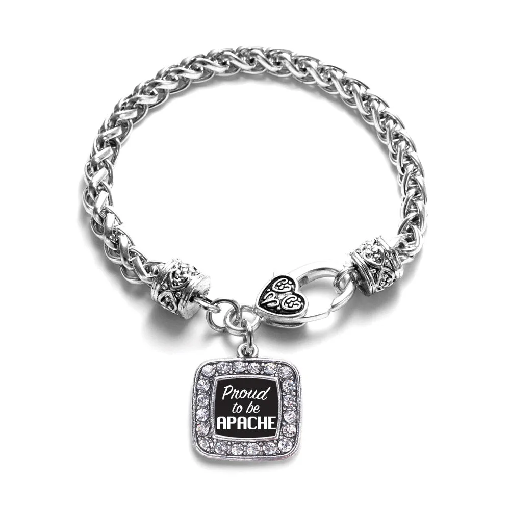 Silver Proud To Be Apache Square Charm Braided Bracelet