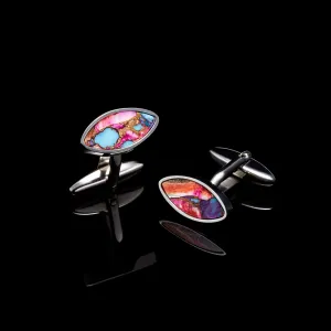 Silver Purple & Orange Copper Turquoise Eye Cufflinks