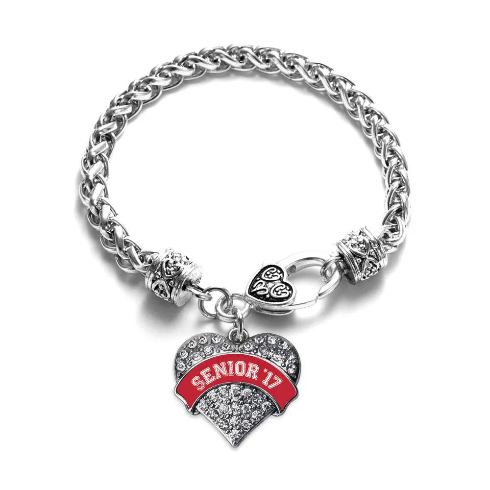 Silver Red Senior 2017 Pave Heart Charm Braided Bracelet