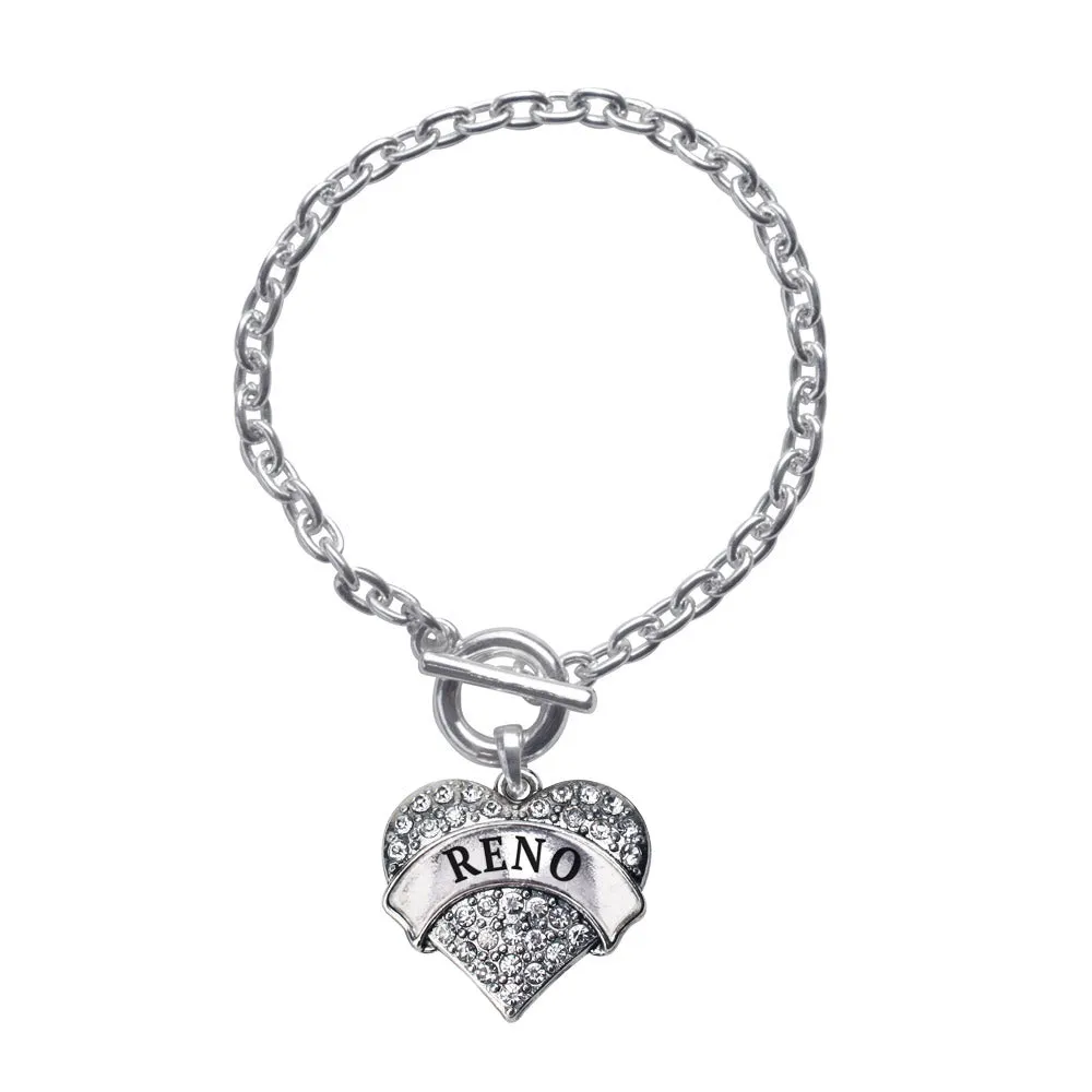 Silver Reno Pave Heart Charm Toggle Bracelet