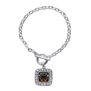 Silver Rottweiler Lover Square Charm Toggle Bracelet