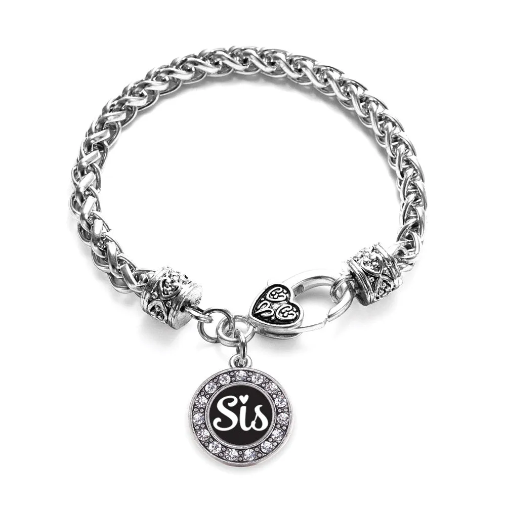 Silver Sis Circle Charm Braided Bracelet