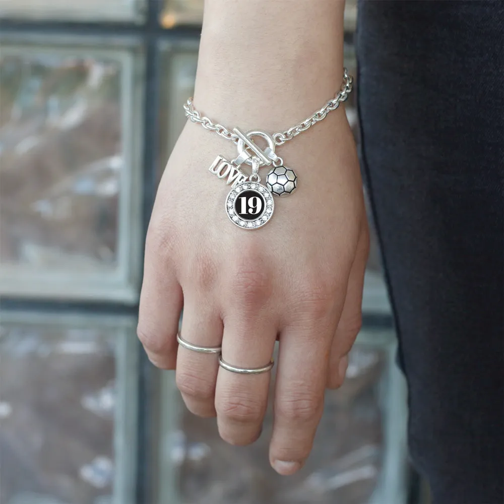 Silver Soccer - Sports Number 19 Circle Charm Toggle Bracelet