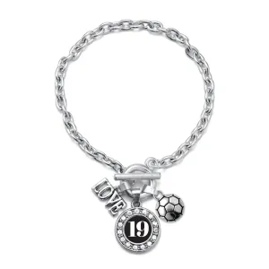 Silver Soccer - Sports Number 19 Circle Charm Toggle Bracelet