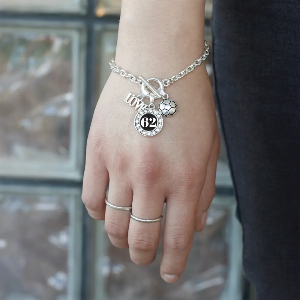 Silver Soccer - Sports Number 62 Circle Charm Toggle Bracelet