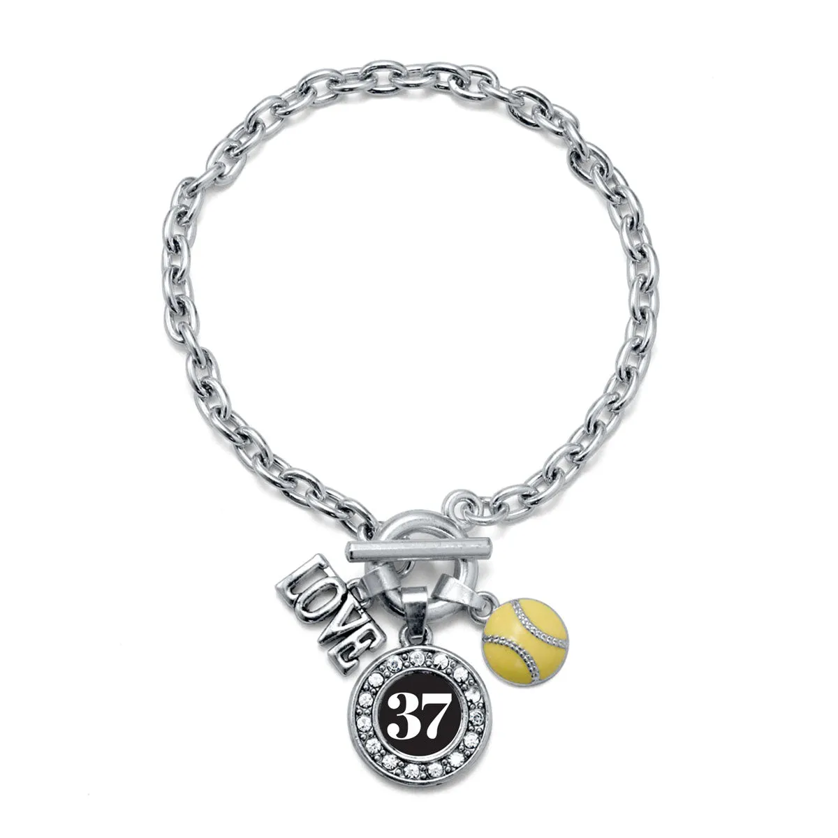 Silver Softball - Sports Number 37 Circle Charm Toggle Bracelet