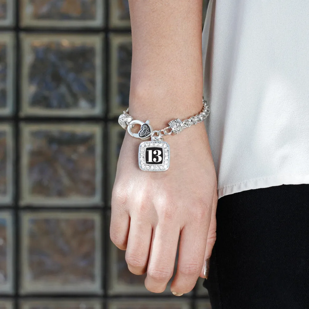 Silver Sport Number 13 Square Charm Braided Bracelet