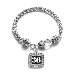 Silver Sport Number 36 Square Charm Braided Bracelet