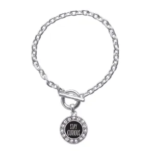 Silver Stay Curious Circle Charm Toggle Bracelet