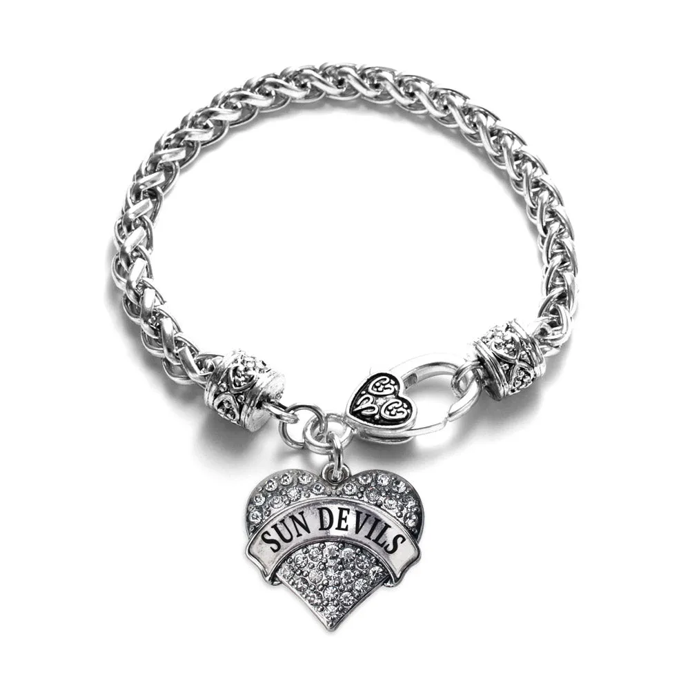 Silver Sun Devils Pave Heart Charm Braided Bracelet