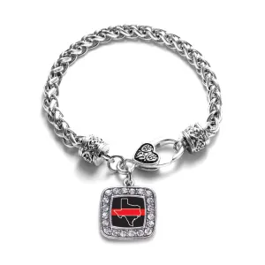 Silver Texas Thin Red Line Square Charm Braided Bracelet