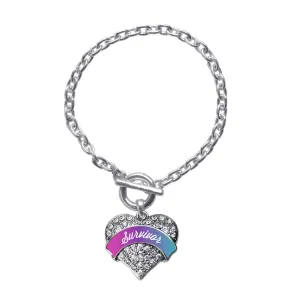 Silver Thyroid Survivor Pave Heart Charm Toggle Bracelet