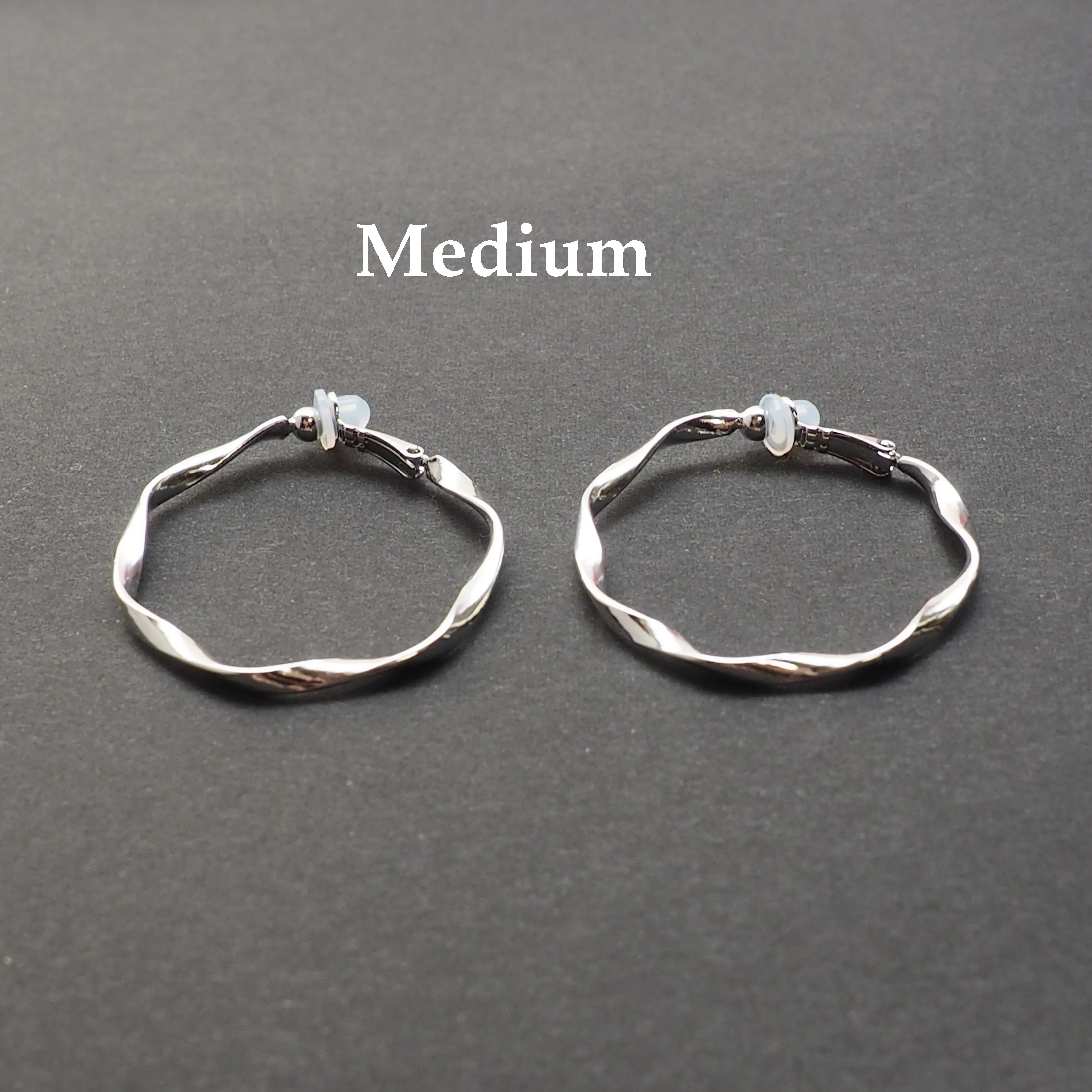 Silver Twisted Clip On Hoop Earrings