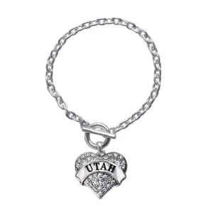 Silver Utah Pave Heart Charm Toggle Bracelet