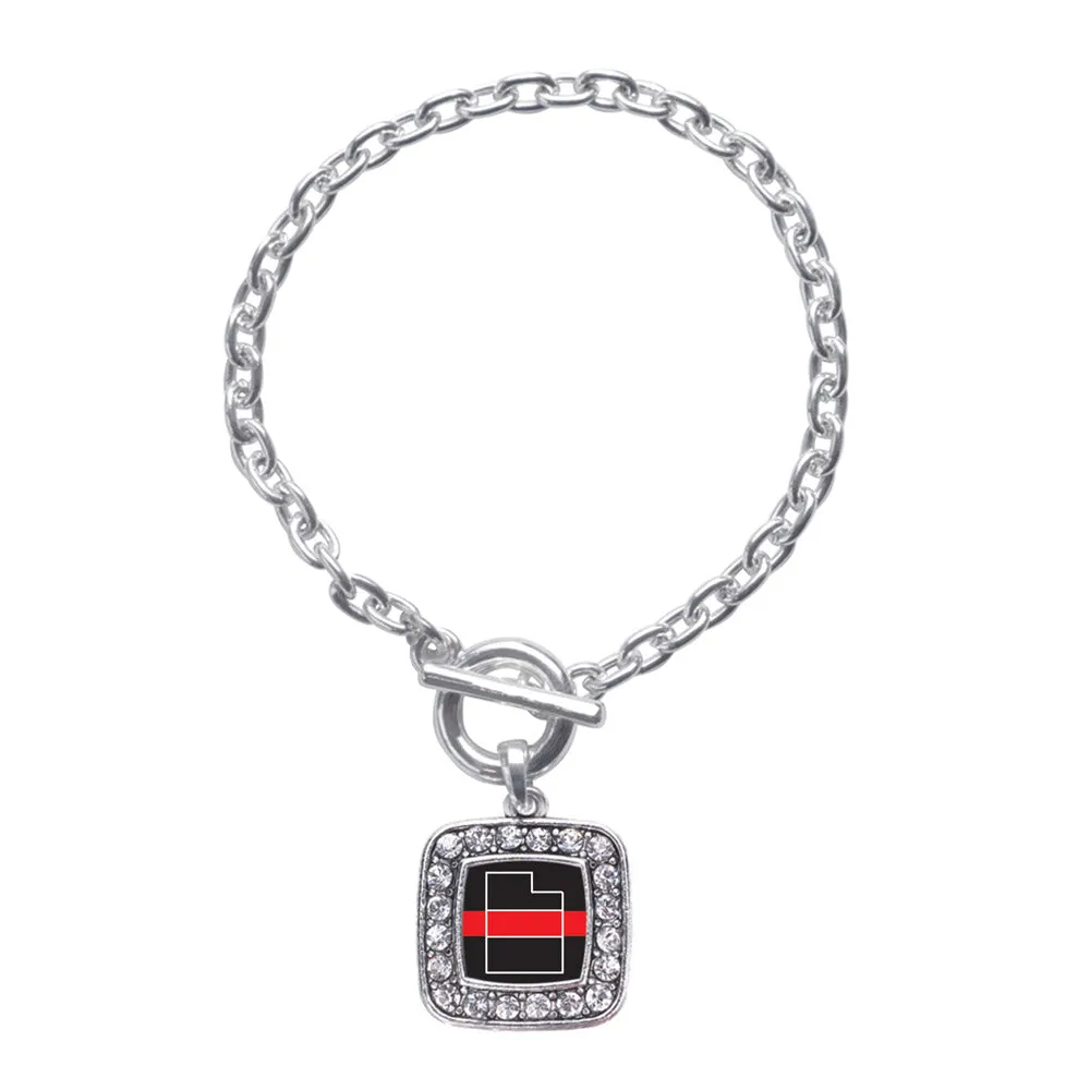 Silver Utah Thin Red Line Square Charm Toggle Bracelet