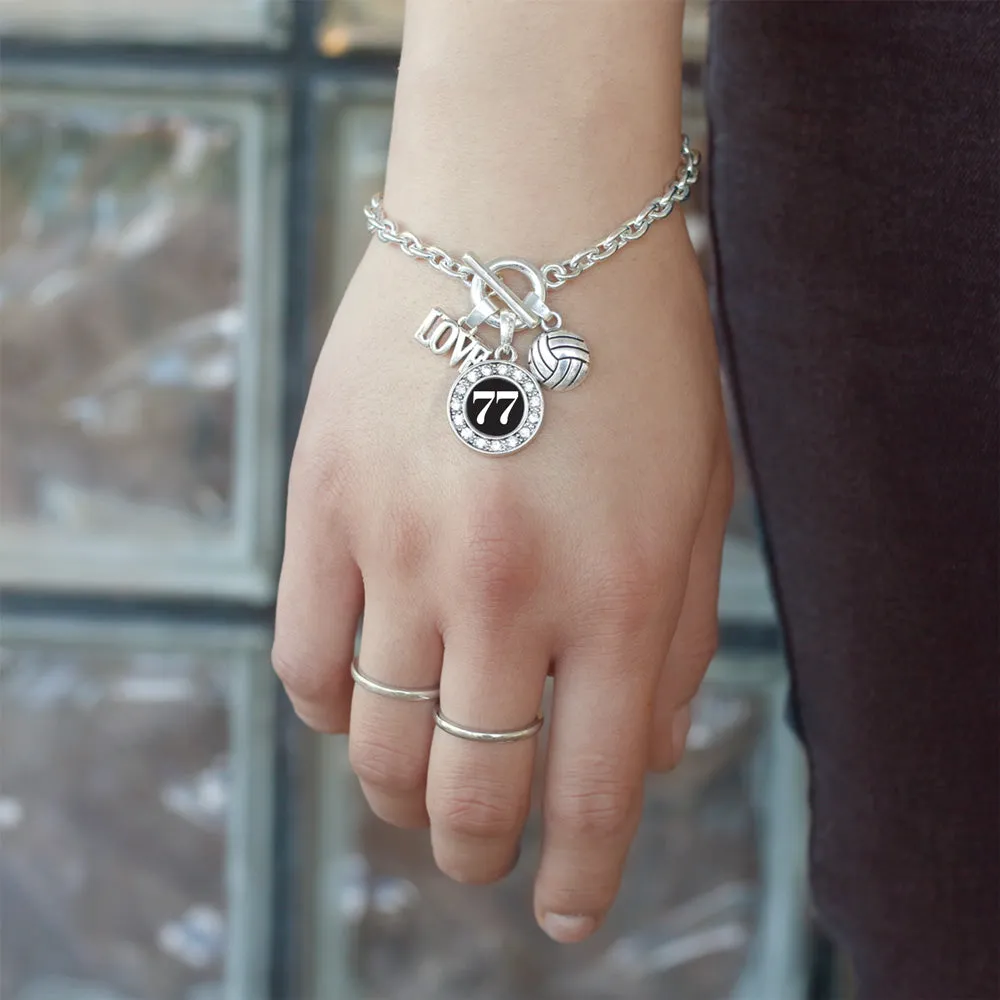 Silver Volleyball - Sports Number 77 Circle Charm Toggle Bracelet