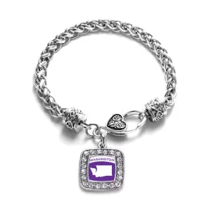 Silver Washington Outline Square Charm Braided Bracelet