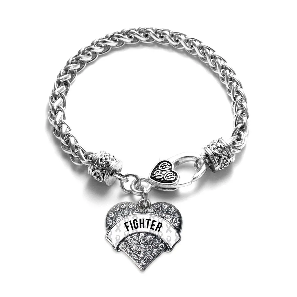 Silver White Fighter Pave Heart Charm Braided Bracelet