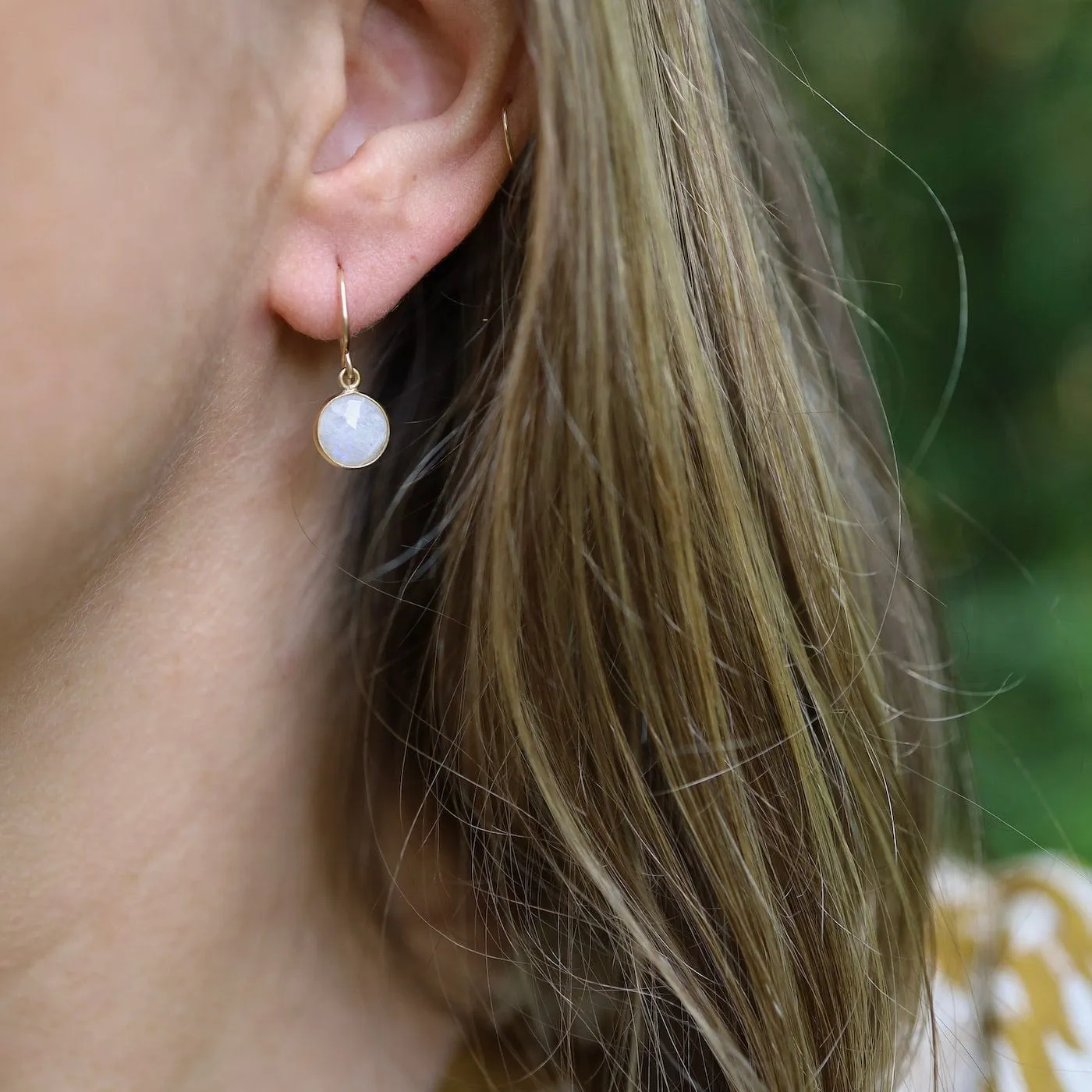 Small Round Bezel Set Moonstone Earrings