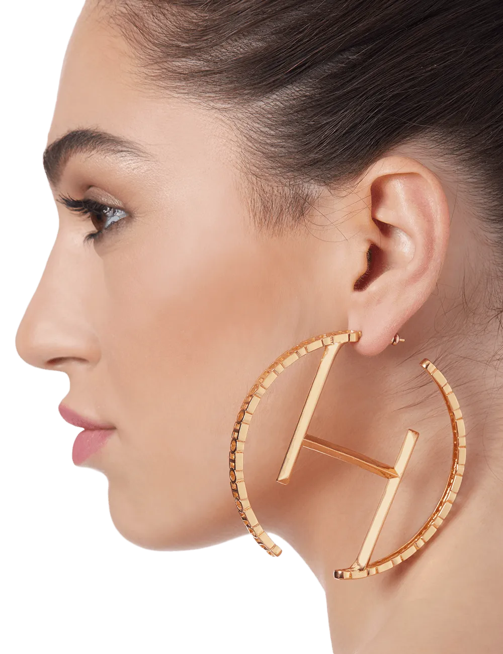 SOBHITA DHULIPALA Wearing O.H Monogram Hoop Earrings