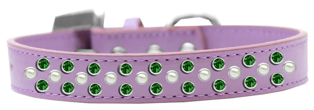 Sprinkles Dog Collar Pearl and Emerald Green Crystals Size 18 Lavender