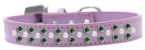 Sprinkles Dog Collar Pearl and Emerald Green Crystals Size 20 Lavender