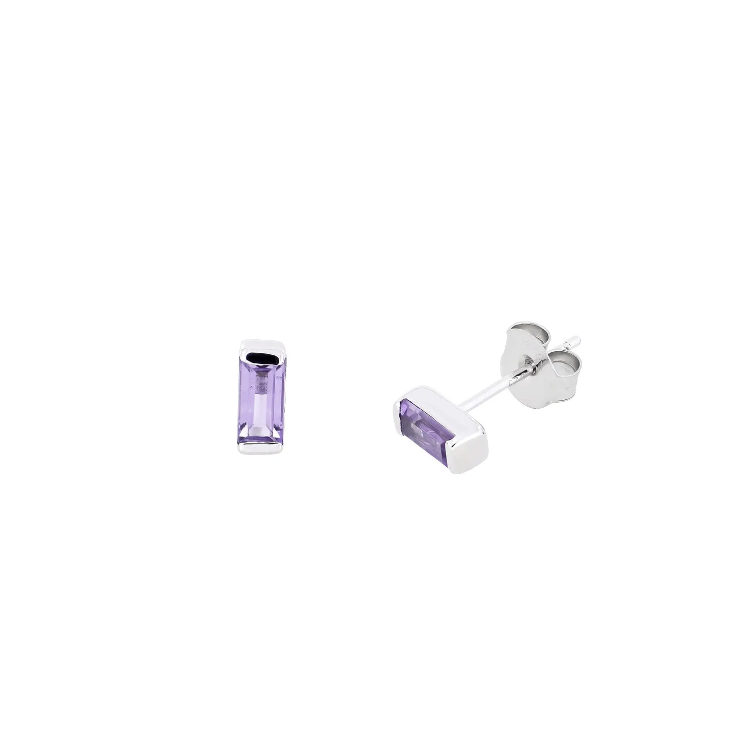 Sterling Silver Amethyst Baguette Stud Earrings