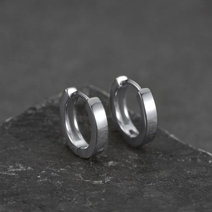 Sterling Silver Huggie Hoop Classic Earrings For Men Women