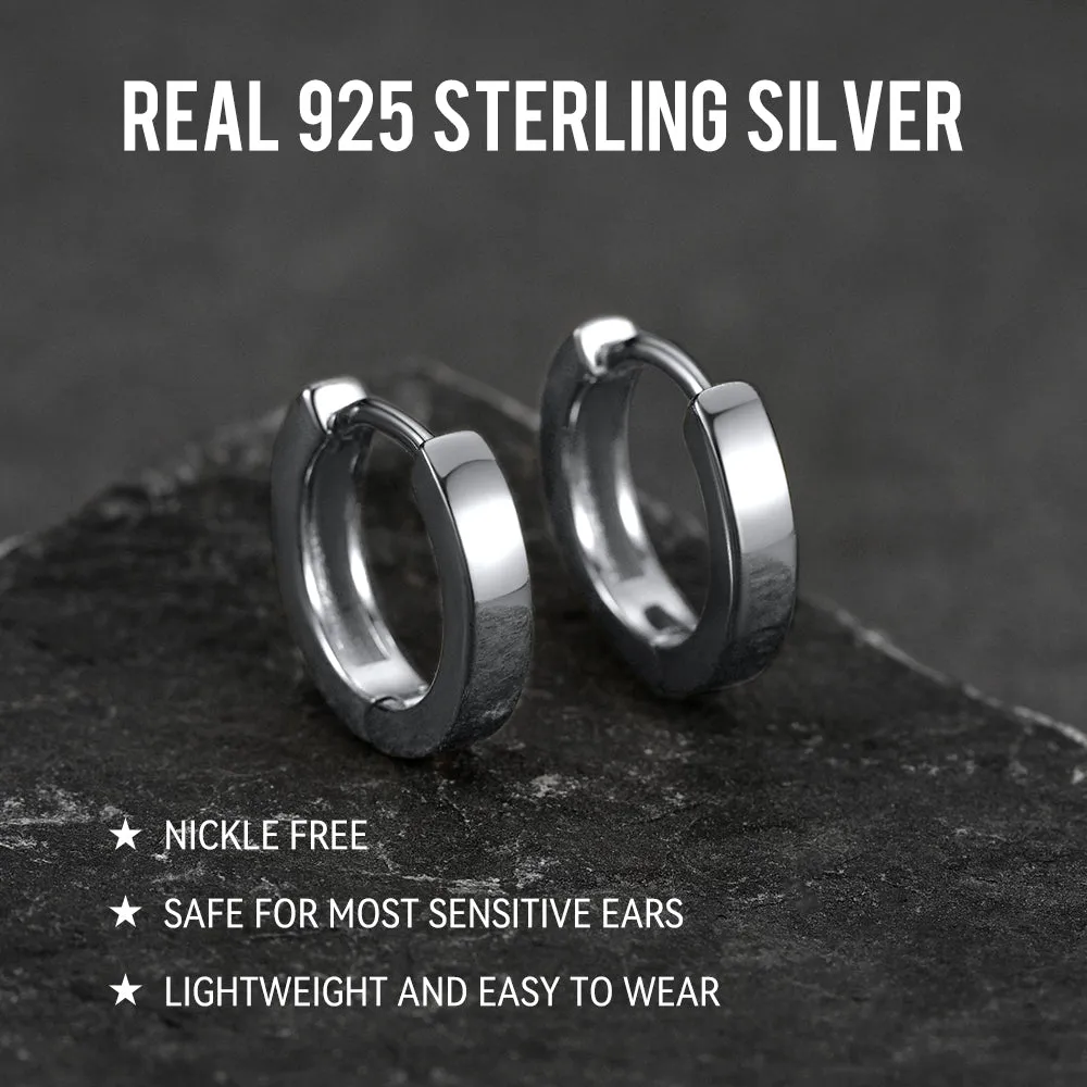 Sterling Silver Huggie Hoop Classic Earrings For Men Women