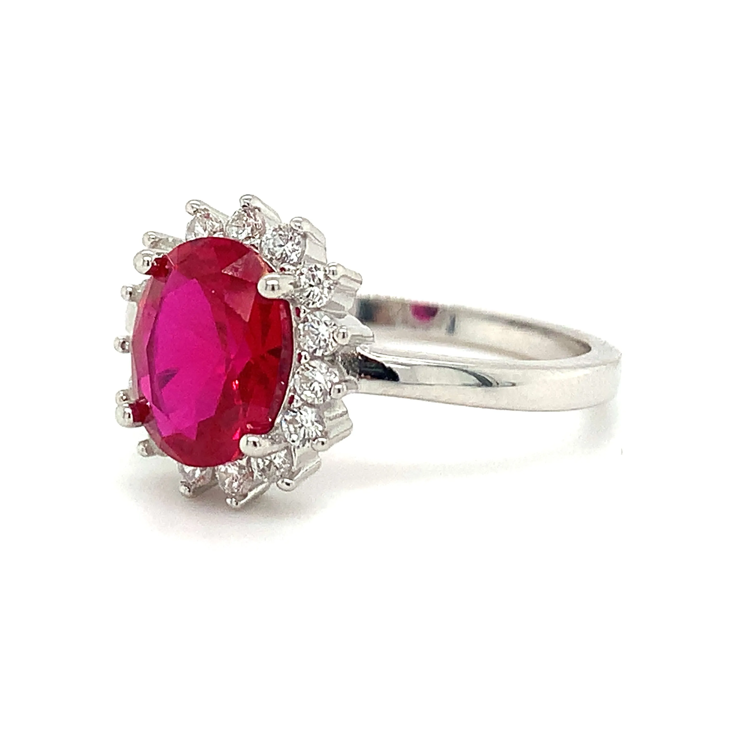 Sterling Silver Oval Ruby Halo Ring