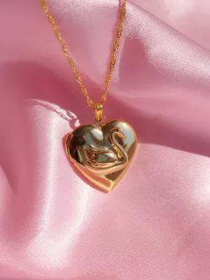 Swan Princess Odette Heart Amulet Necklace, Gold or Silver Plated Locket Heart Necklace