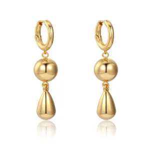 Teardrop Gold Ball Drop Hoop Earrings