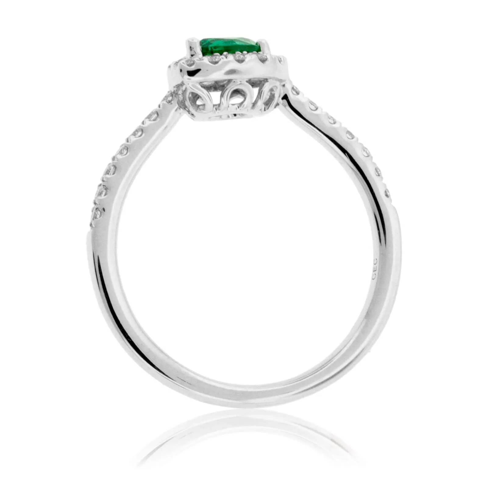 Tilted Pear Green Emerald & Diamond Halo Style Gold Ring