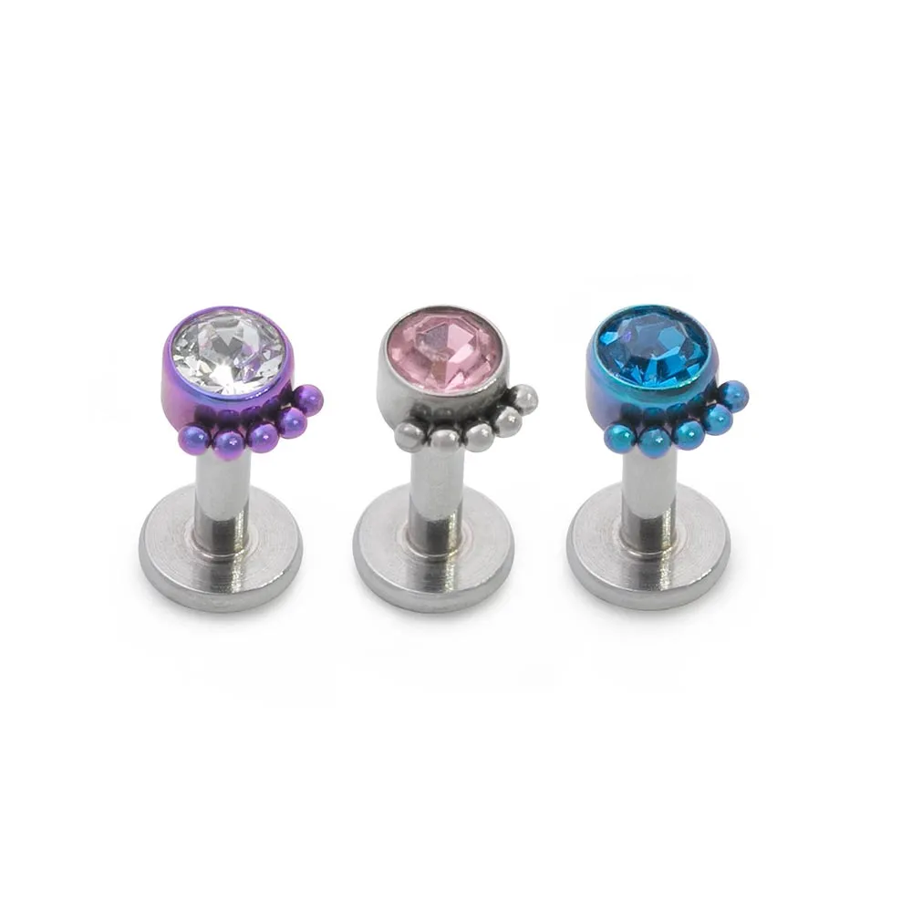 Tilum 14g-12g Internally Threaded Micron Bead Row Jewel Titanium Top - Price Per 1