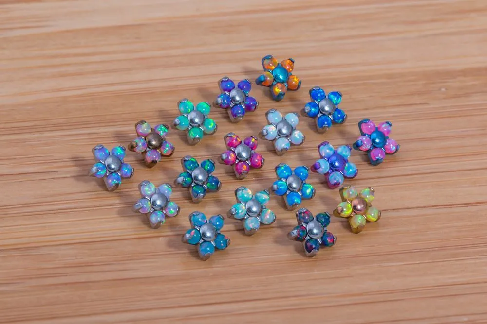 Tilum 14g-12g Internally Threaded Titanium Flower Top with Five Opal Petals - Price Per 1