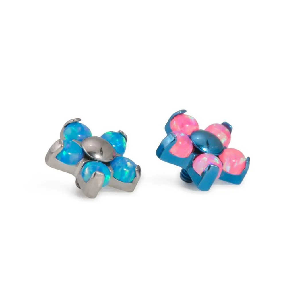 Tilum 14g-12g Internally Threaded Titanium Flower Top with Five Opal Petals - Price Per 1