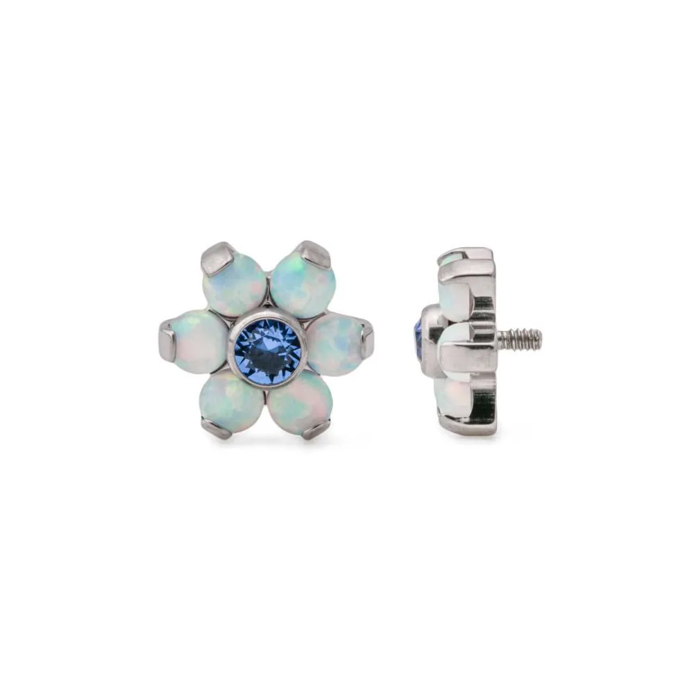 Tilum 18g-16g Internally Threaded Titanium Opal Flower Top with Jewel Center - Price Per 1