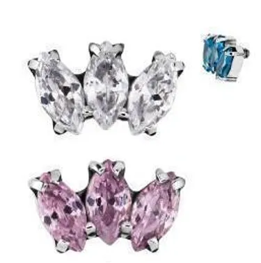 Titanium Threaded Prong Set 3 Marquise-cut CZ Gem Cluster Top & Labret bar