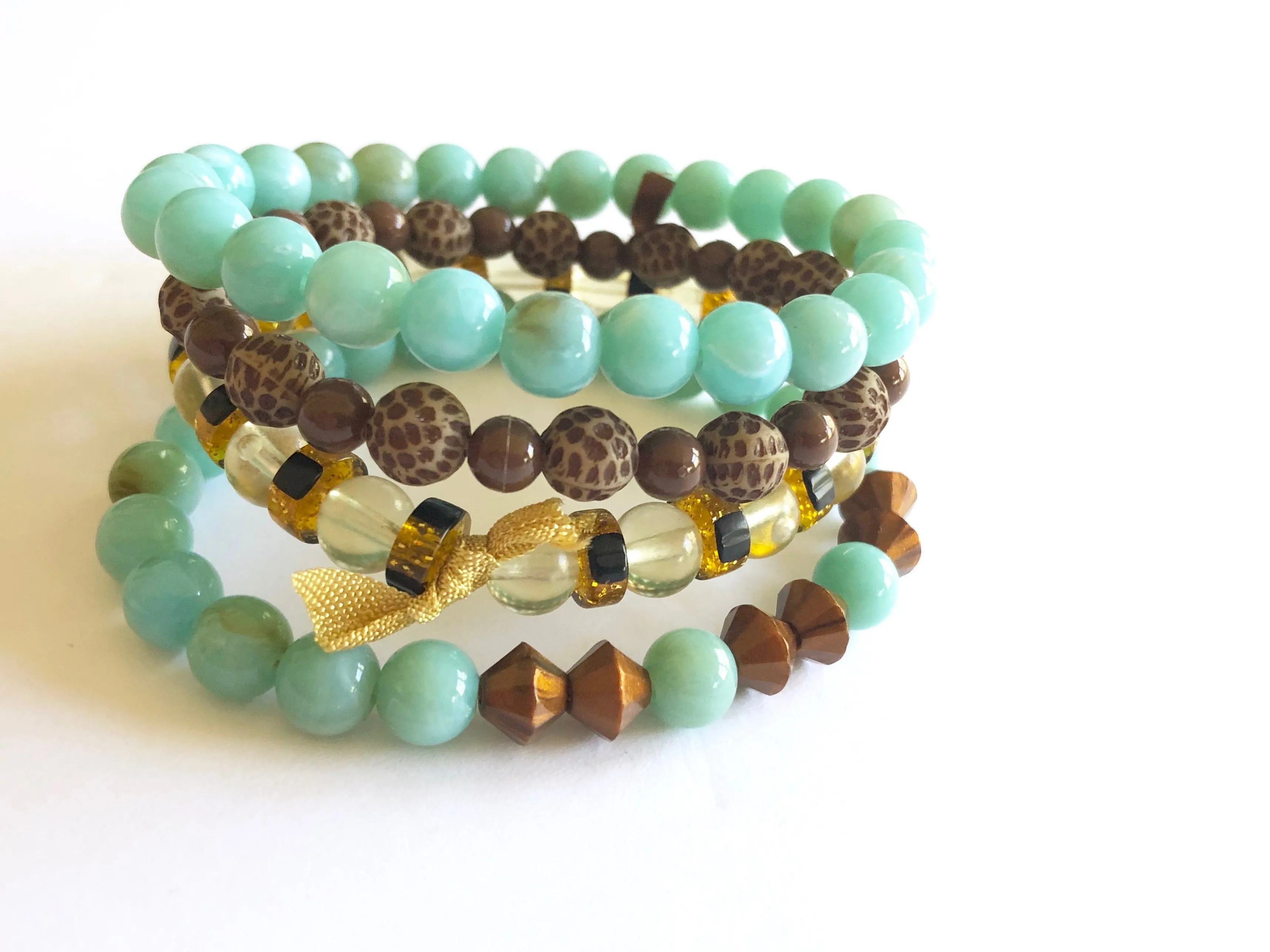 Turquoise & Copper Stack & Stretch Bracelets Set