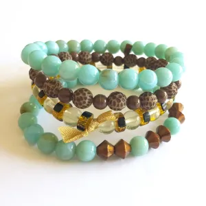 Turquoise & Copper Stack & Stretch Bracelets Set