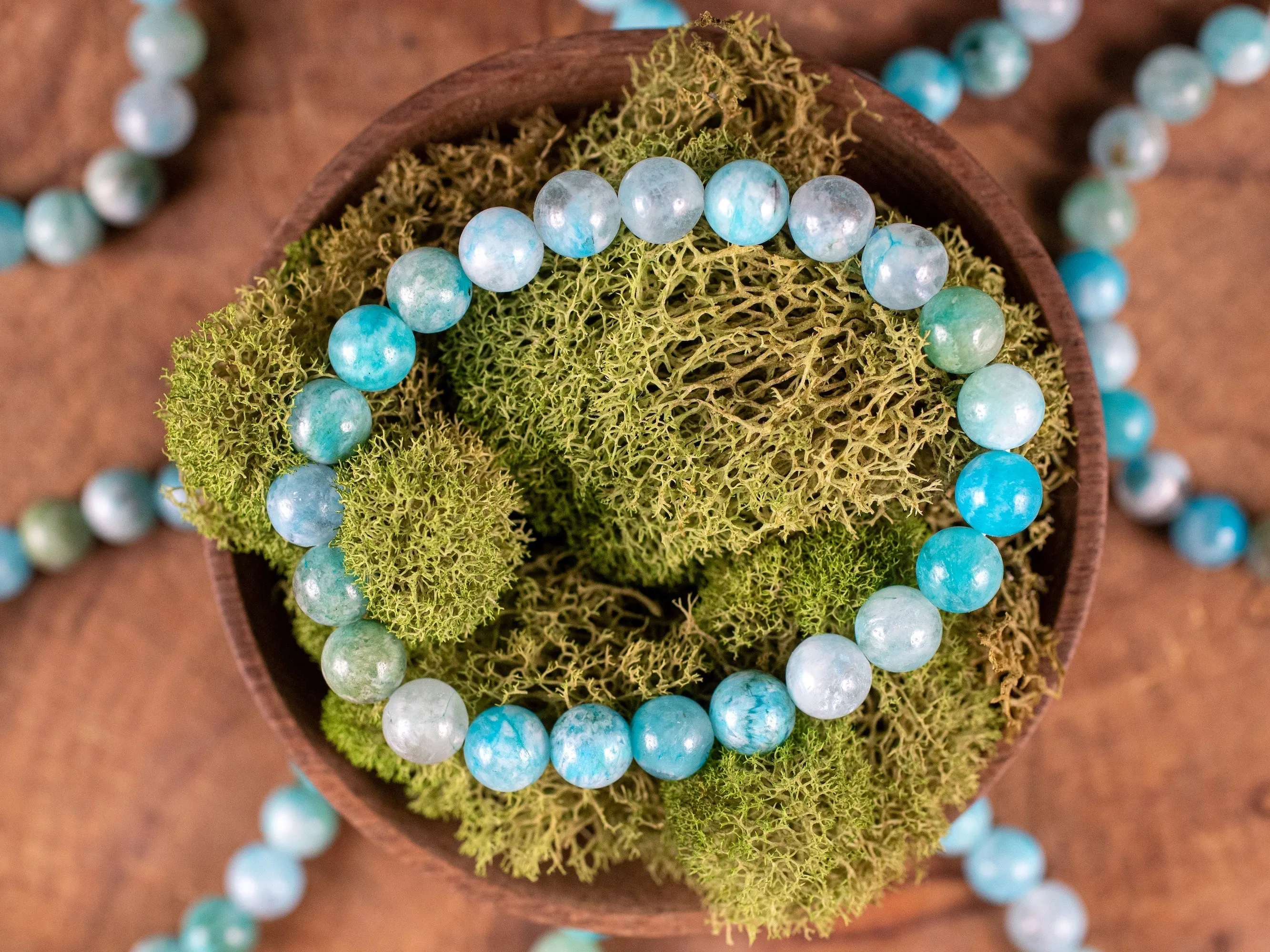 Turquoise HEMIMORPHITE Crystal Bracelet - Round Beads - Beaded Bracelet, Handmade Jewelry, Healing Crystal Bracelet, E2056