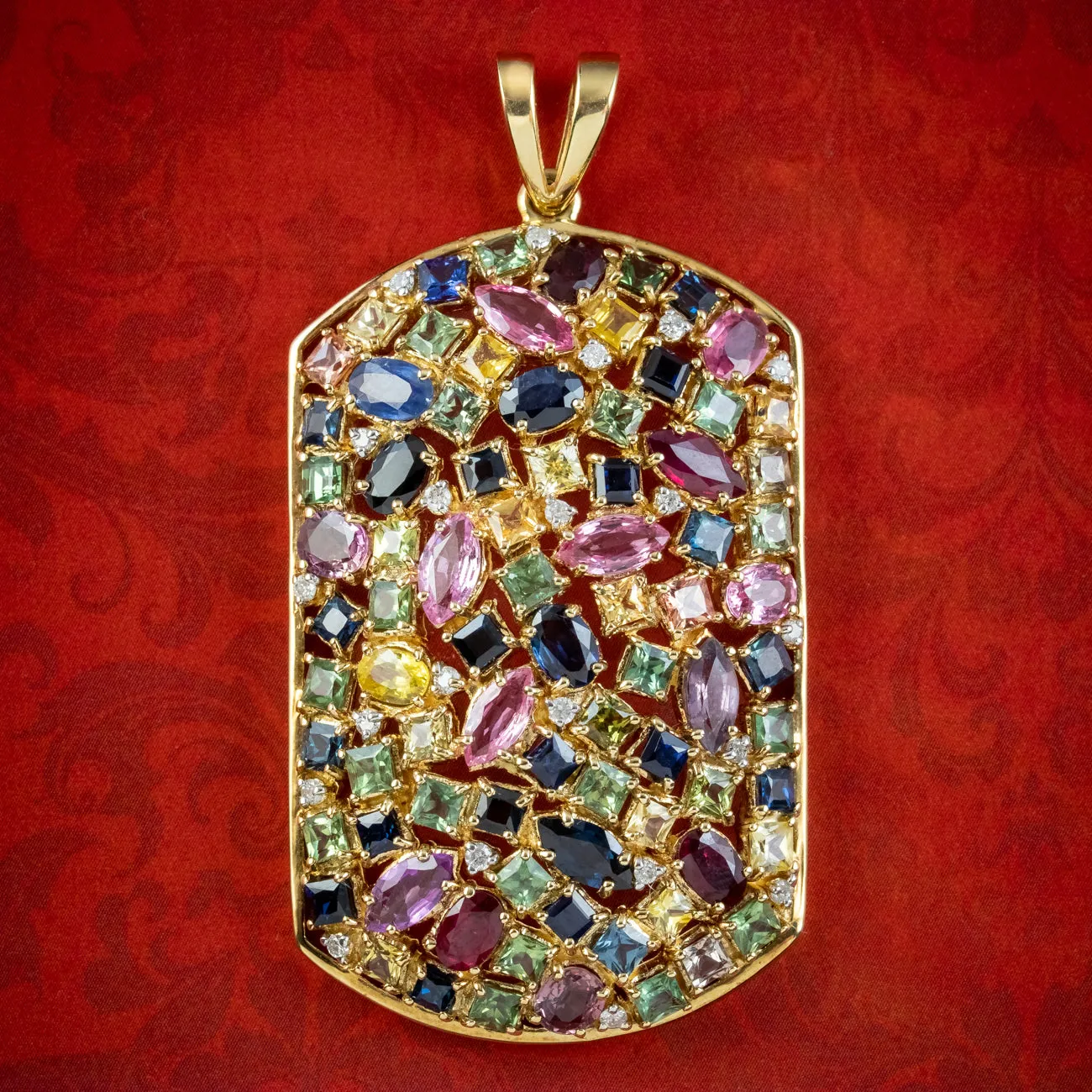 Victorian Style Harlequin Gemstone Pendant 9ct Gold