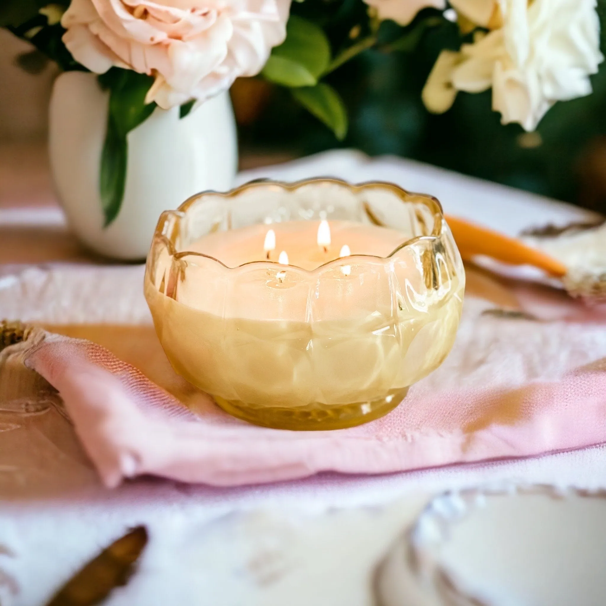 Vintage Glass Candle - Wild Pear & Honey Scent in Yellow Mist Constellation Bowl