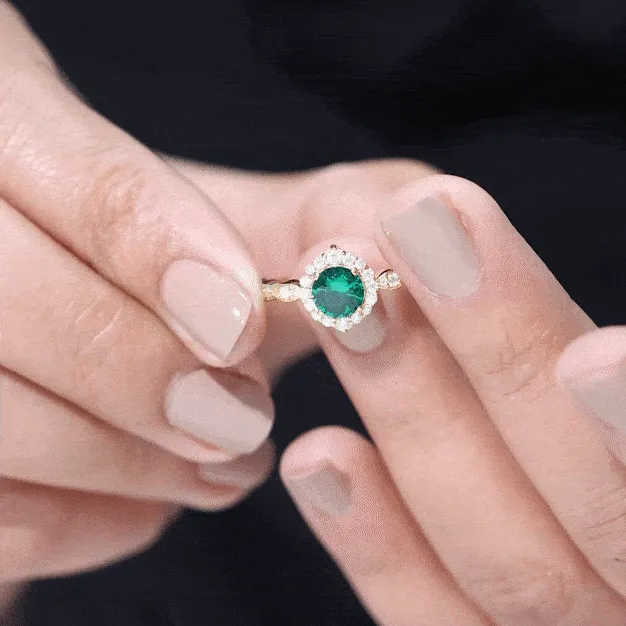 Vintage Inspired Created Emerald Engagement Ring with Diamond